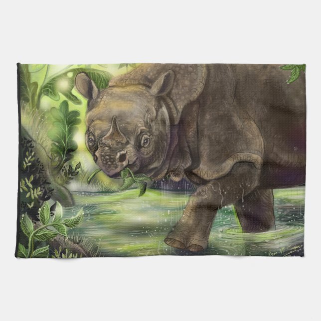 Javan Rhino Art Tea Towel (Horizontal)