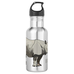 Javan rhinoceros cartoon illustration 532 ml water bottle