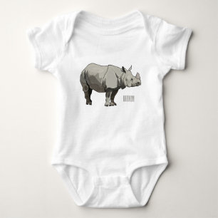 Javan rhinoceros cartoon illustration baby bodysuit