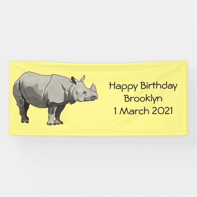 Javan rhinoceros cartoon illustration banner (Horizontal)