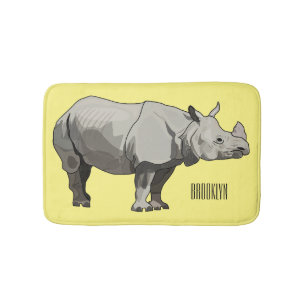 Javan rhinoceros cartoon illustration bath mat