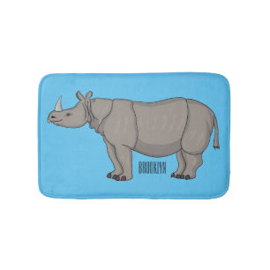 Javan rhinoceros cartoon illustration  bath mat