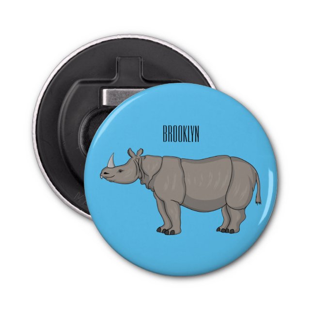 Javan rhinoceros cartoon illustration  bottle opener (Front)