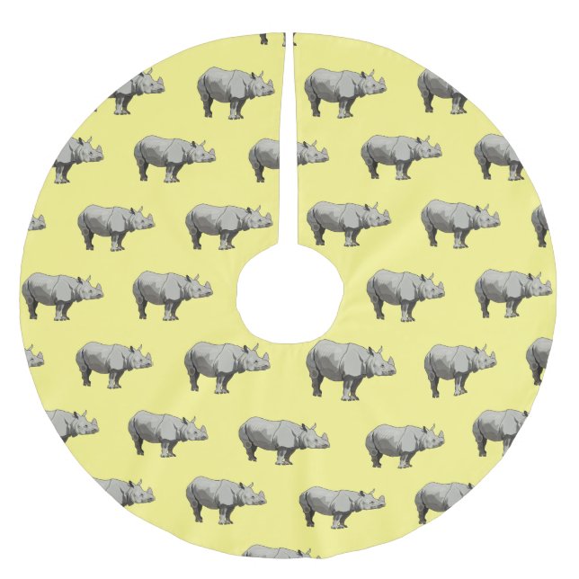 Javan rhinoceros cartoon illustration brushed polyester tree skirt (Front)