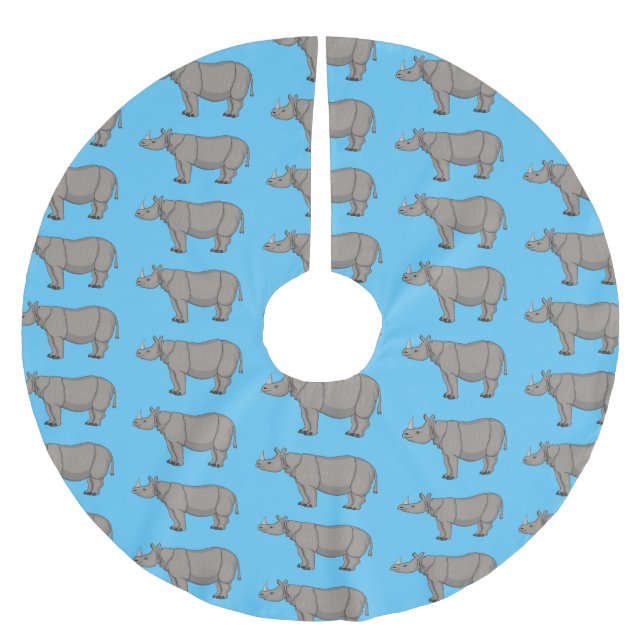 Javan rhinoceros cartoon illustration brushed polyester tree skirt (Front)
