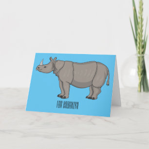 Javan rhinoceros cartoon illustration card