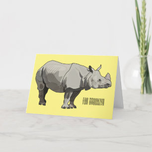Javan rhinoceros cartoon illustration card