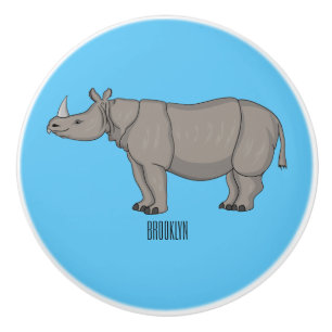 Javan rhinoceros cartoon illustration ceramic knob
