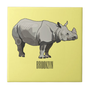 Javan rhinoceros cartoon illustration ceramic tile