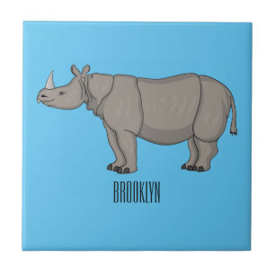 Javan rhinoceros cartoon illustration  ceramic tile