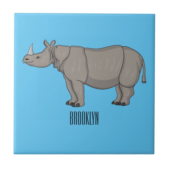 Javan rhinoceros cartoon illustration  ceramic tile (Front)