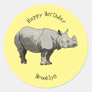 Javan rhinoceros cartoon illustration classic round sticker