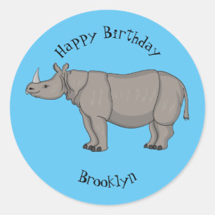 Javan rhinoceros cartoon illustration classic round sticker
