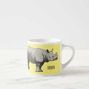Javan rhinoceros cartoon illustration espresso cup