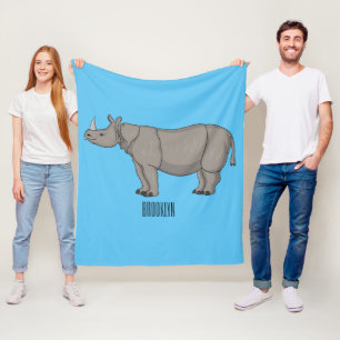Javan rhinoceros cartoon illustration fleece blanket