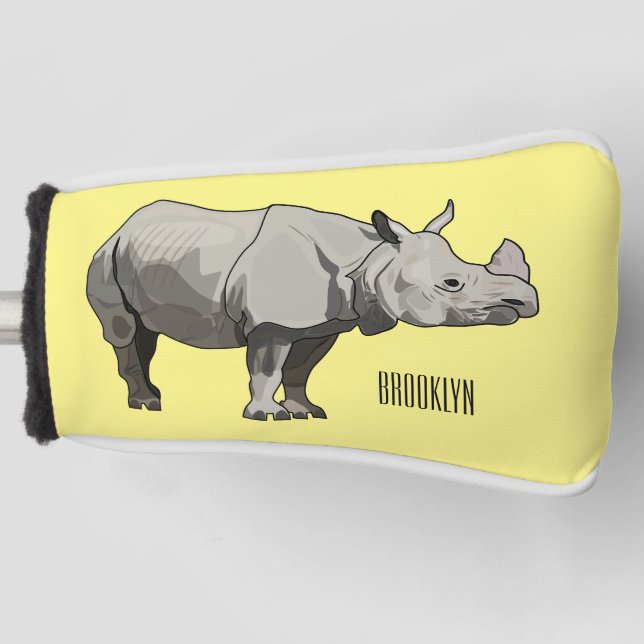 Javan rhinoceros cartoon illustration golf head cover (Front)