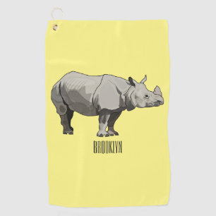 Javan rhinoceros cartoon illustration golf towel