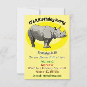 Javan rhinoceros cartoon illustration invitation