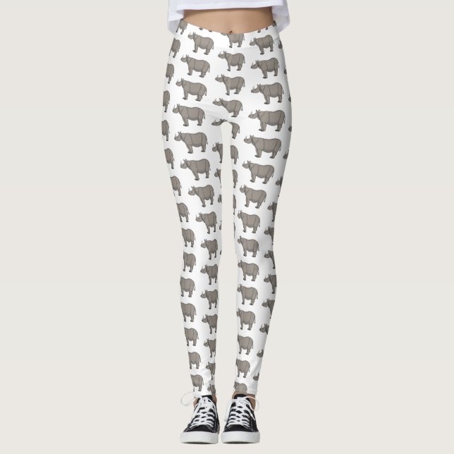 Javan rhinoceros cartoon illustration  leggings (Front)