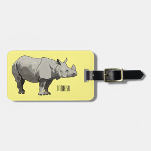 Javan rhinoceros cartoon illustration luggage tag