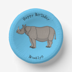Javan rhinoceros cartoon illustration paper plate