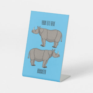 Javan rhinoceros cartoon illustration pedestal sign