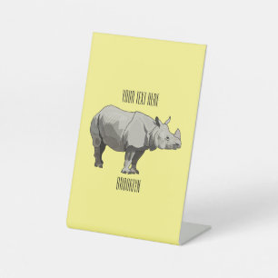 Javan rhinoceros cartoon illustration pedestal sign