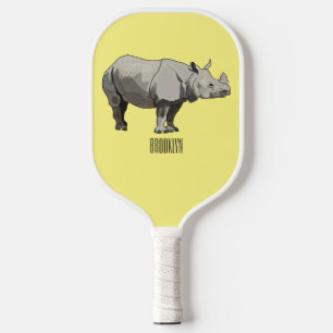 Javan rhinoceros cartoon illustration pickleball paddle