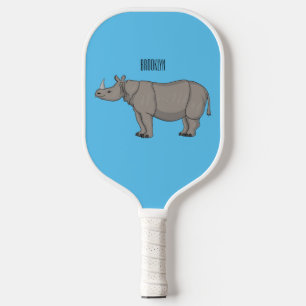 Javan rhinoceros cartoon illustration  pickleball paddle