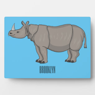 Javan rhinoceros cartoon illustration plaque