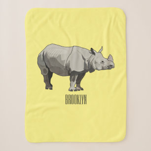 Javan rhinoceros cartoon illustration sherpa blanket