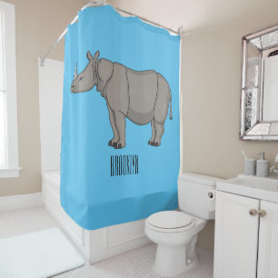 Javan rhinoceros cartoon illustration  shower curtain