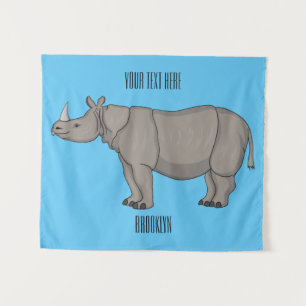 Javan rhinoceros cartoon illustration tapestry