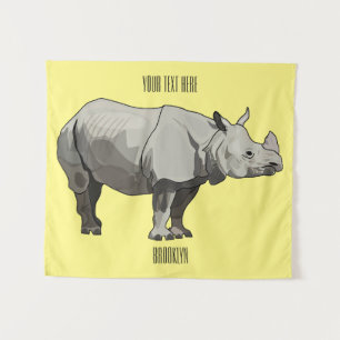 Javan rhinoceros cartoon illustration tapestry