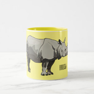 Javan rhinoceros cartoon illustration Two-Tone coffee mug