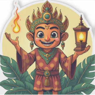 Javanese Puppet Sticker with Glowing Lantern