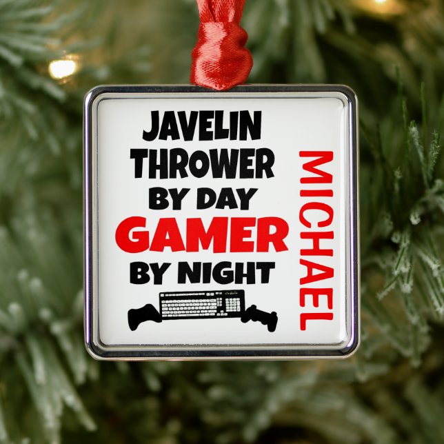 Javelin Thrower Loves Playing Video Games Metal Ornament (Tree)