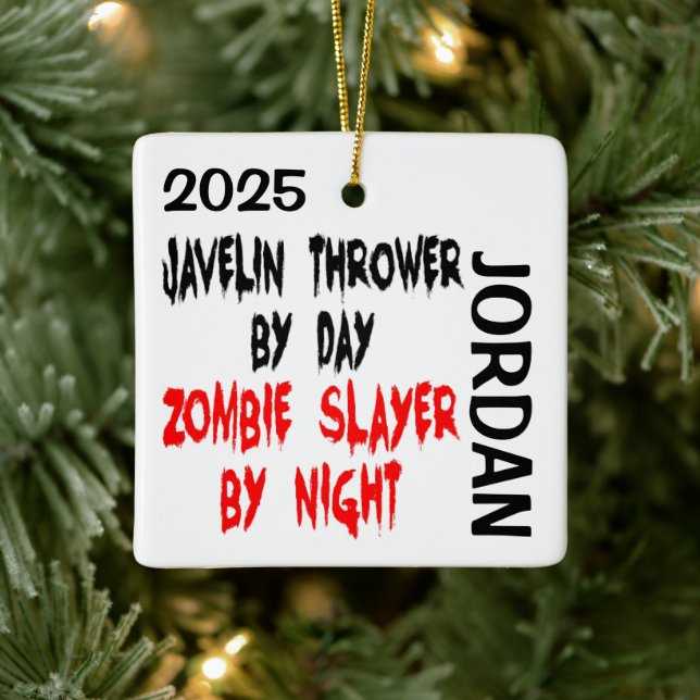 Javelin Thrower Zombie Slayer CUSTOM Ceramic Ornament (Tree)