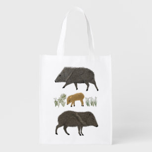 Javelina Family Portrait Desert Animals Reusable Grocery Bag