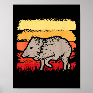 Javelina Retro Vintage 80s Sunset Cute Funny Arizo Poster