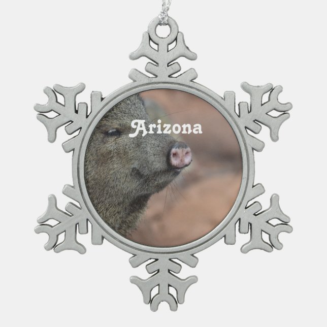Javelina Snowflake Pewter Christmas Ornament (Front)