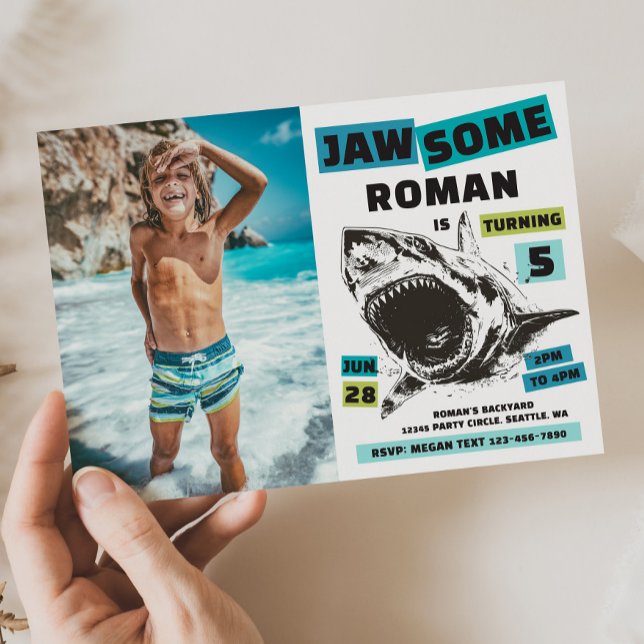 Jaw-Some Photo Shark Birthday Invitation (Creator Uploaded)