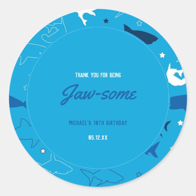 Jaw-some Shark Birthday Party Round Sticker (Front)
