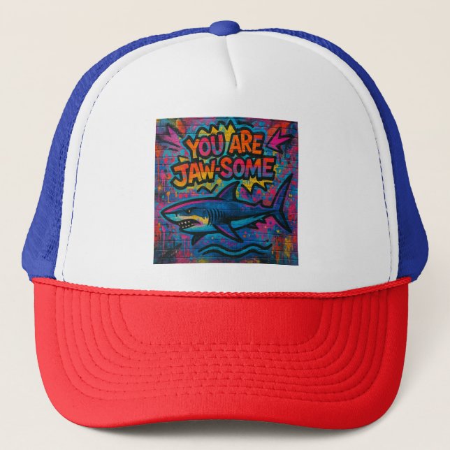 Jaw-some Shark Graffiti Trucker Hat (Front)
