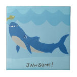 Jawesome Shark Ceramic Tile<br><div class="desc">Jawesome I by June Erica Vess. Features a shark and his fish friend with the phrase "Jawsome!" below.</div>