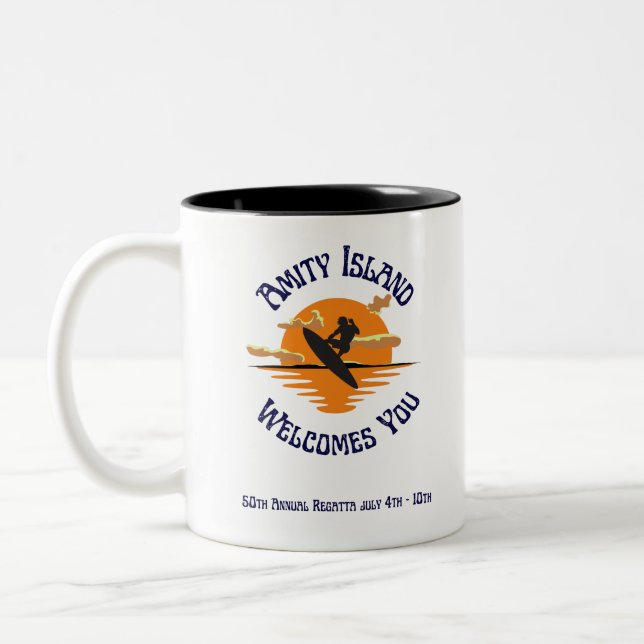 Jaws the movie Amity Island Welcomes you Two-Tone Coffee Mug (Left)