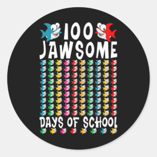 Jawsome Days Of School Shark 100th Day Of School T Classic Round Sticker