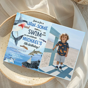 Jawsome Shark Under The Sea Birthday Photo Invitation