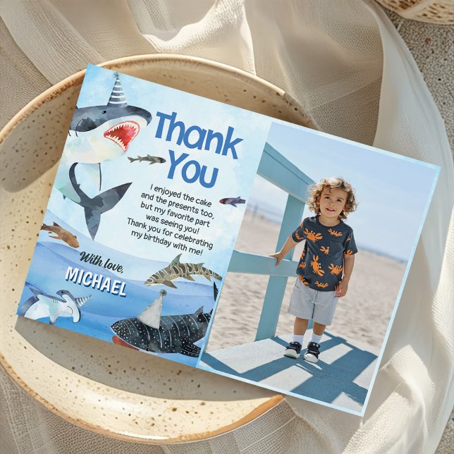 Jawsome Shark Under The Sea Birthday Photo Thank You Card (Creator Uploaded)
