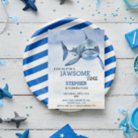 JawSome Time Great White Shark Birthday Watercolor